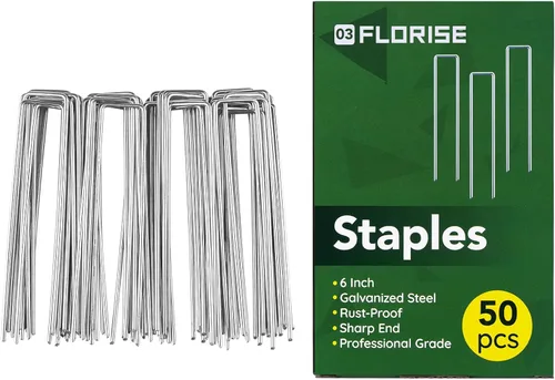 Estacas de jardín de 6 pulgadas, paquete de 50 grapas de paisaje, antioxidantes, calibre 11, galvanizadas, para tela de patio, césped, barreras de