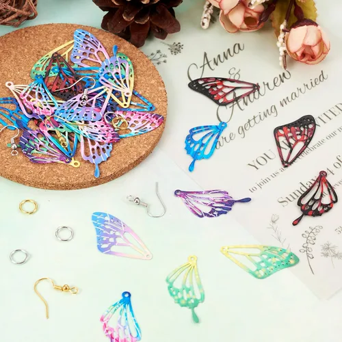 Miniatura 7 de Conectores Colgantes de Filigrana, Acero inoxidable, Sin piedra preciosa Kit de fabricación de aretes de ala de mariposa