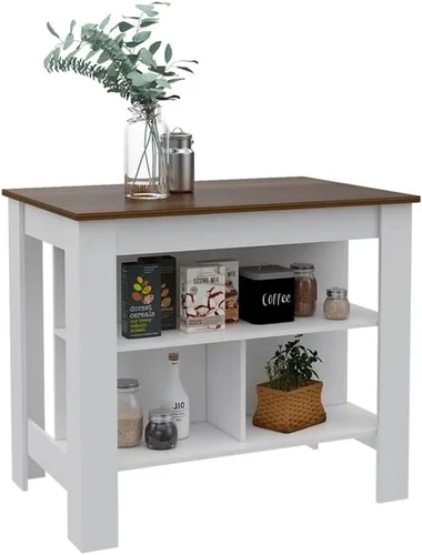 Miniatura 4 de Tuhome Furniture Cala - Islas de cocina de madera de ingeniería moderna con mesa grande y 3 estantes de almacenamiento, fácil montaje, en acabado