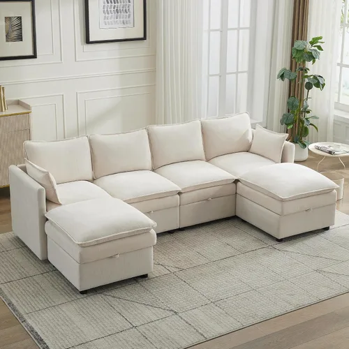 Miniatura 25 de Otomana cuadrada grande de 27 pulgadas con almacenamiento, reposapiés tapizado moderno con patas antideslizantes para sofá, mesa de café, sala