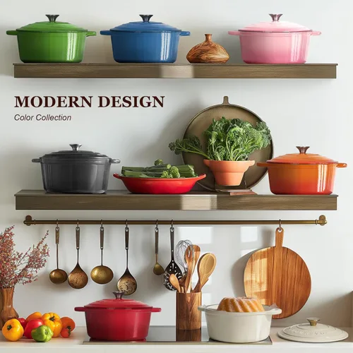Miniatura 3 de Overmont - Horno holandés de hierro fundido esmaltado - Olla de 4.5QT con tapa, libro de cocina y paños de cocina de algodón - Utensilios de cocina
