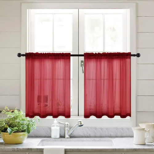 Miniatura 5 de MIULEE Cortinas semitransparentes 24 pulgadas de largo 2 paneles para ventana de cocina sobre el fregadero, cortinas cortas pequeñas de café