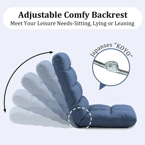 Miniatura 6 de Folding Floor Gaming Chair with Back Support, 14-Position Adjustable Recliner - Padded Cushion with Breathable Linen & Cotton Blend for Adults &
