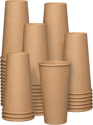 GUSTO [100 vasos de papel kraft desechables, tazas de café caliente marrón sin blanquear, tazas ecológicas (20 onzas, Kraft)