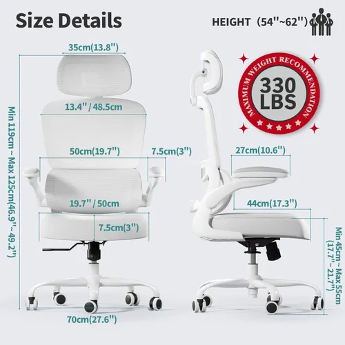 Miniatura 2 de TRALT Silla de oficina ergonómica, silla de escritorio de malla para el hogar de 330 libras, sillas de escritorio de oficina con ruedas, cómodas