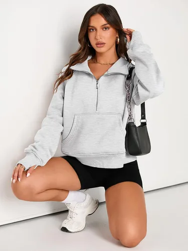 Miniatura 4 de AUTOMET Sudaderas con media cremallera para mujer, sudadera corta de vellón con cremallera de un cuarto, sudaderas con capucha para el otoño, a