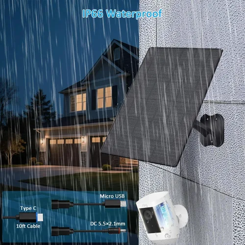 Miniatura 4 de Panel solar de 10 W para cámaras de seguridad, panel solar de cámara exterior de 5 V con cable USB-C, CC 0.217 x 0.083 in y puerto micro USB