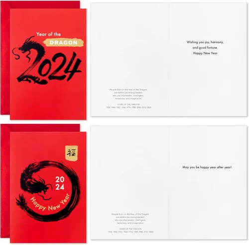 Miniatura 4 de Hallmark Ocho tarjetas de bambú con fecha de año nuevo chino 2024 (16 tarjetas del año del dragón con sobres)