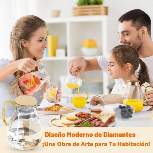 Miniatura 2 de DUJUST Jarra de agua de 2 litros, jarra de vidrio con diseño de diamante moderno con tapa y asa, jarra de agua de alta durabilidad para infusor