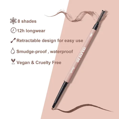 Miniatura 5 de Auburn - Lápiz de cejas con cepillo, lápiz de cejas rojo para mujer, ultra preciso, lápiz de cejas Aubrun impermeable, crea cejas tupidas esponjosas