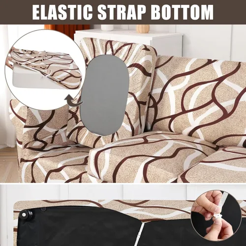 Miniatura 4 de SearchI Funda elástica para sofá con estampado, funda para sofá con patrón floral de 3 piezas con funda para cojín separada, protector de muebles