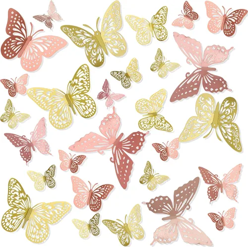 24 piezas de decoración de pared de mariposa 3D, 4 estilos, 3 tamaños, 2 colores, perfectas para fiestas de cumpleaños de mariposas y decoraciones