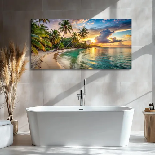 Miniatura 6 de Bamdeya Sunset Beach Canvas Wall Art Coastal Picture Tropical Artwork Ocean Decor Seascape Paintings Landscape Prints Framed for Bedroom Living Room