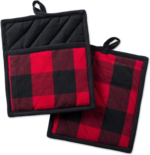 DII Buffalo Check Kitchen Collection, juego de cocina clásico de granja, agarradera, rojo y negro, 2 piezas