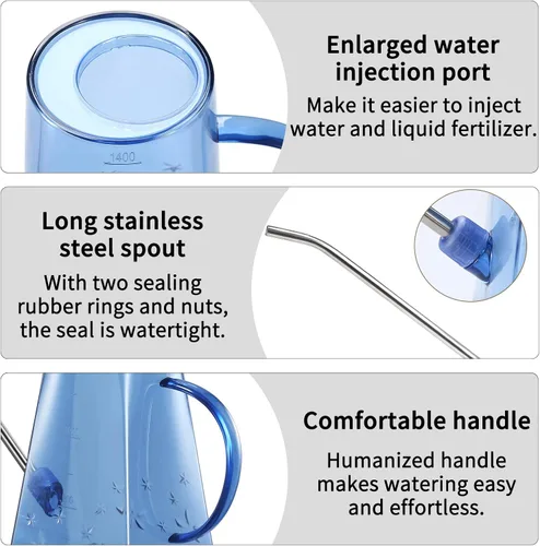 Miniatura 4 de Goowin - Regadera para plantas de interior, boquilla larga, regadera pequeña de 47 oz para interior con botella de espray adicional de 16 oz y Azul