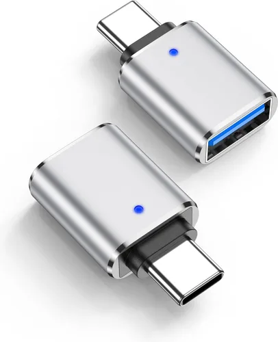Adaptador USB A a USB-C, paquete de 2 adaptadores USB C a USB A de transferencia de datos de 5 Gbps, macho tipo C a USB 3.0 hembra de carga rápida