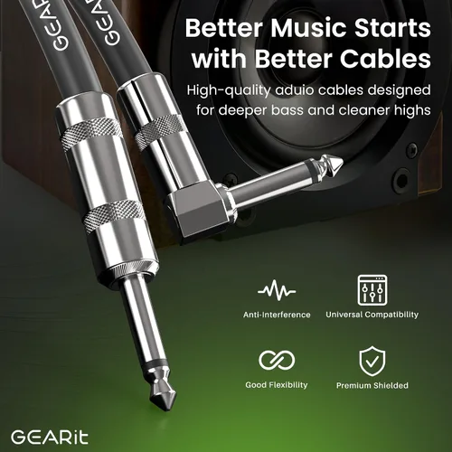 Miniatura 6 de GEARit Cable de instrumento de audio (10 pies) en ángulo recto a recto de 1/4 de pulgada macho a macho para cable AMP, base y guitarra eléctrica
