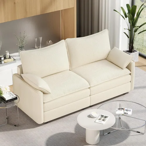Miniatura 97 de Vesgantti 2 Piece Loveseat & 3 Seater Sofa Set, Modular Cloud Couch, Beige