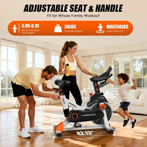 Miniatura 6 de pooboo Bicicleta de Ejercicio, Resistencia Magnética/de Pastilla de Freno Ajustable con Transmisión Silenciosa por Correa, Bicicleta de Ciclismo