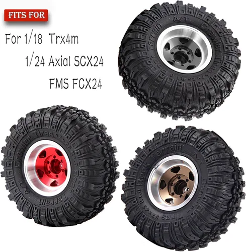 Miniatura 2 de Neumáticos de aluminio Beadlock RC de 1.0 pulgadas para camiones RC 1/18 1/24 TRX4M, SCX24, FCX24 RC Crawler, ruedas RC Hops Up (4 piezas rojas)