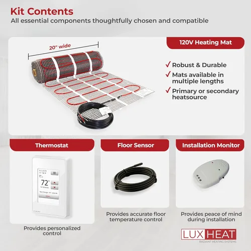Miniatura 7 de Kit de tapete de calefacción de piso LuxHeat 80 pies cuadrados - 120V para debajo de laminado y baldosas - Sistema de piso radiante eléctrico