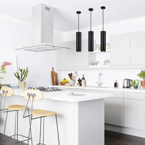 Miniatura 4 de GU10 Dia 6CM L 20CM Anillo de Plata Moderno Tubo Cilíndrico LED Lámpara Lámpara Colgante Focos para Cocina Isla Comedor Tienda Bar Counter