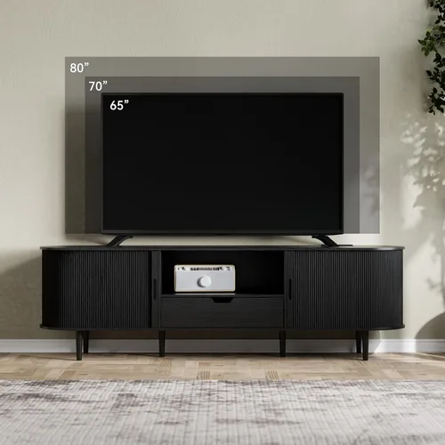 Miniatura 3 de DHH 71" Fluted TV Stand with Power Outlet for TVs up to 80", TV Console with Adjustable Shelves and Sliding Door,Mid Century Modern Entertainment