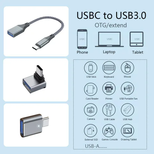 Miniatura 2 de 3 adaptadores USB C a USB, transferencia de datos de alta velocidad, convertidor USB, adaptador USB C macho a USB 3.0 hembra OTG para Apple 16 15