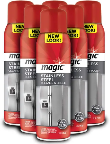Magic - Aerosol limpiador de acero inoxidable – 17 onzas (paquete de 6) – Elimina huellas dactilares residuos de agua y grasa de electrodomésticos –