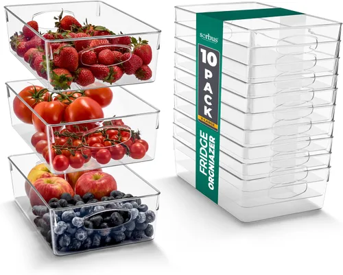Miniatura 9 de Sorbus Juego de 10 Contenedores de Plástico Transparente Medianos – Contenedores Transparentes para Organizar, Organizadores de Refrigerador
