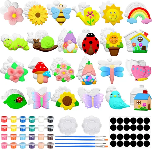 Simgoing Juego de 24 juegos de pintura de cerámica para bricolaje, listo para pintar, cerámica, pintura, manualidades, artes y manualidades, juego