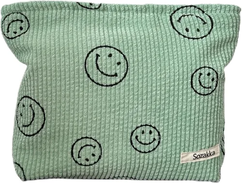 Bolsas de cosméticos para mujer, bolsa de cosméticos de pana, bolsos estéticos para mujer, bolsos de mano con puntos sonrientes, organizador de