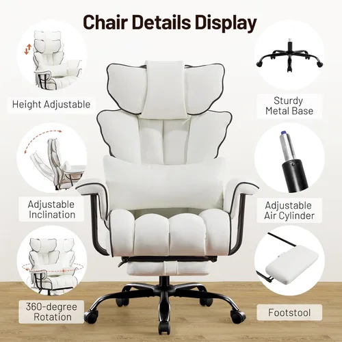 Miniatura 8 de Furniliving Silla de Oficina Grande y Alta 400lbs, Silla de Escritorio Ejecutiva de Oficina Asiento Ancho, Reclinable Ajustable, Soporte Lumbar