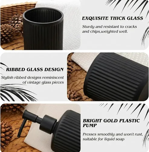 Miniatura 6 de Accesorios de baño verdes 5 piezas con bote de basura (negro, 5 imágenes)