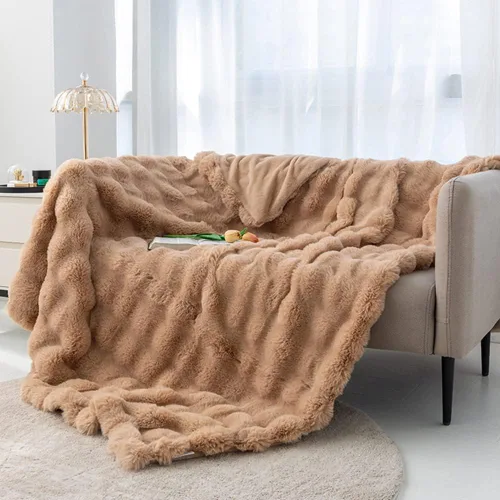 Miniatura 6 de Manta de piel sintética de conejo de lujo, ultra suave, cálida y burbujeante, para sofá y cama, cómoda, acogedora, tamaño individual, matrimonial