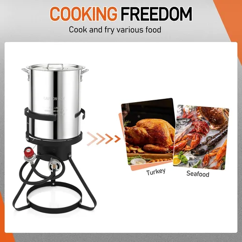 Miniatura 6 de Outvita Juego de freidora de pavo de 30 cuartos de galón, vaporizador de caldera de pescado y mariscos de aluminio con quemador de gas propano