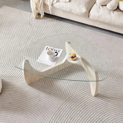 Miniatura 3 de Btrpily Mesa de centro de madera, moderna mesa de centro de mármol, contemporánea, elegante, muebles de alta gama para tu sala de estar