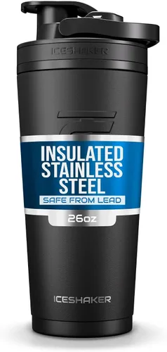 Miniatura 12 de Ice Shaker Botella Agitadora de Acero Inoxidable 26 oz, Negro/Blanco Se Mantiene Fría por Más de 30 Horas Vaso Aislado con Agitador de Rosca