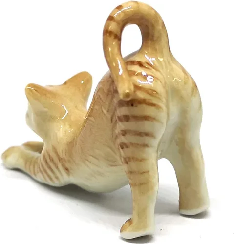 Miniatura 4 de Figura coleccionable en miniatura de cerámica marrón lindo gato estatuilla casa de muñecas hecha a mano
