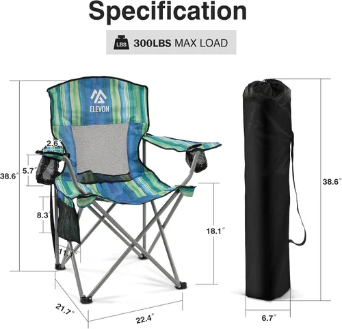 Miniatura 3 de Silla de camping Elevon, silla plegable portátil al aire libre con brazos, soporte para tazas y bolsa de transporte