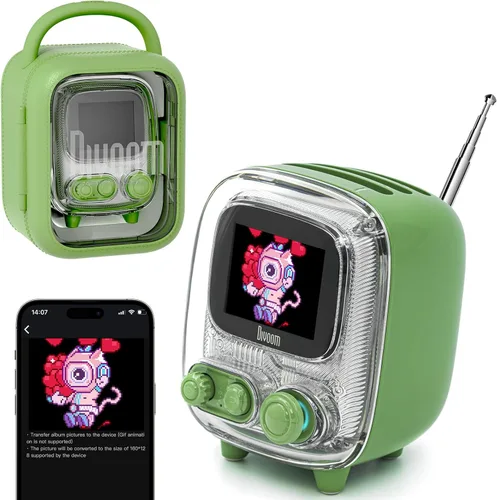 Divoom Tiivoo-2 - Altavoz Bluetooth portátil con radio FM, arte retro de píxeles, mini, pequeño, lindo, inalámbrico, decoración vintage adecuada