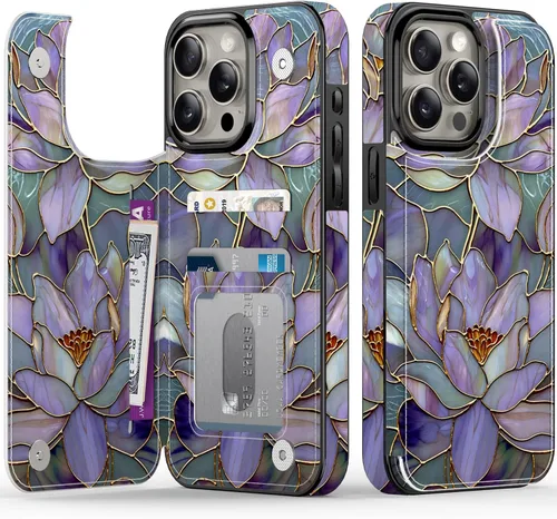 Miniatura 31 de FUNMIKO Funda tipo cartera para iPhone 13 con tarjetero, bloqueo RFID, protección de grado militar y obras de arte impresas con rayos UV, cierre