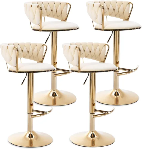 Miniatura 23 de Juego de 2 taburetes de bar de terciopelo giratorios con base de metal dorado, taburetes de bar modernos de altura de mostrador para cocina, pub