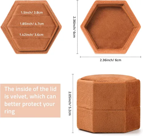 Miniatura 51 de WantGor Caja de joyería de terciopelo para anillos, caja de regalo con 3 ranuras, caja de regalo para anillos hexagonales vintage, para ceremonia