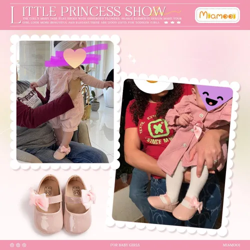 Miniatura 2 de Miamooi Zapatos de vestir de boda para bebés y niñas, zapatos de ballet con lazo de princesa Mary Jane, zapatos planos para primeros pasos, zapatos