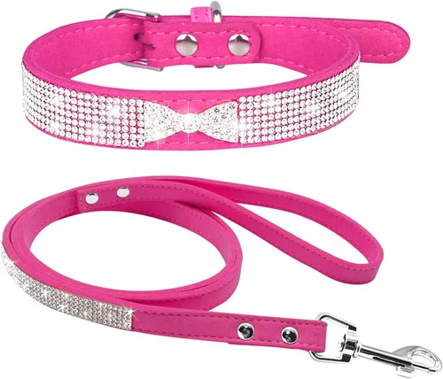 Miniatura 37 de Conjunto de Collar y Correa para Mascotas, Bonito y Deslumbrante de Ante Suave con Diamantes de Imitación de Cristal, Collar y Correa para Gatos