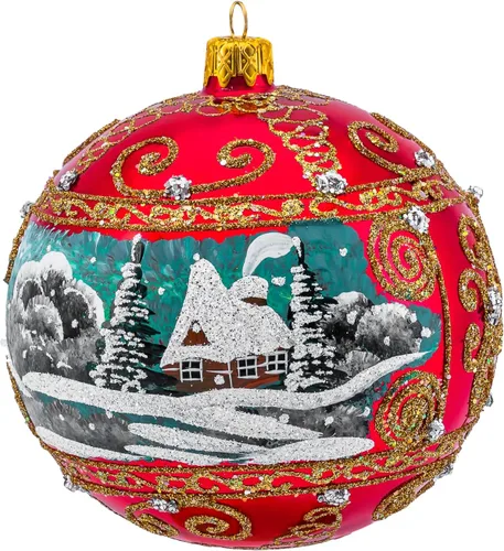 Miniatura 27 de Adorno navideño de capilla azul con soporte, bola de vidrio soplado polaco pintada a mano, bola extra grande de 8 pulgadas/200mm, adorno de fe eterna