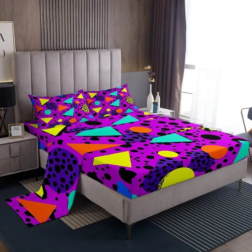 Miniatura 27 de Erosebridal Sábana bajera ajustable de los años 80, juego de sábanas geométricas de los años 80 y 90, decoración de Memphis, 80 estilos para Multi 04