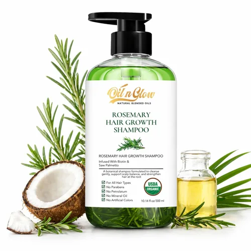 Champú orgánico de romero USDA para el crecimiento del cabello para engrosar y fortalecer para hombres y mujeres con biotina, bloqueador DHT del