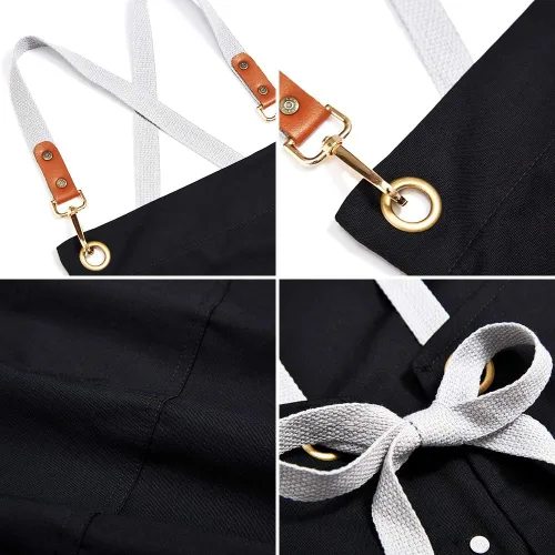 Miniatura 4 de Kingzhuo Delantal de lona ajustable con espalda cruzada para mujeres y hombres, M a XXL, Negro